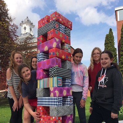 Teens playing outdoor Jenga