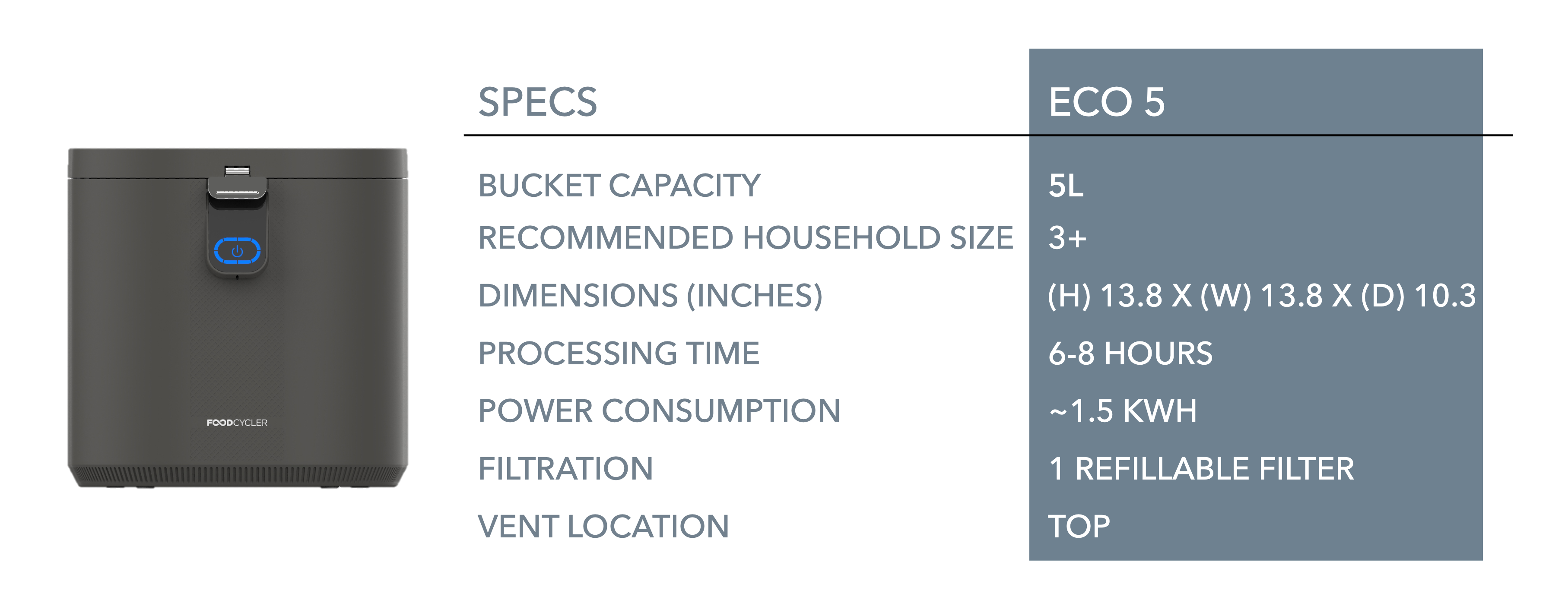 FoodCycler Eco 5 Specifications