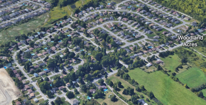 Aerial view of Woodland Acres subdivision
