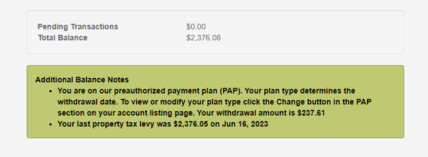 PAP amount example - VTH tax year summary section